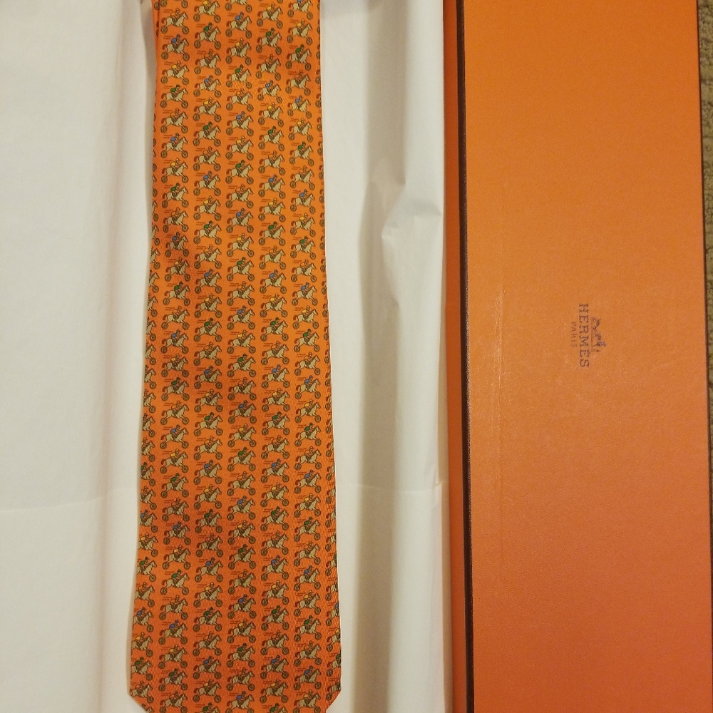 Hermes Orange 100% Silk Necktie